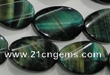 CTE1078 15.5 inches 18*25mm twisted oval dyed green tiger eye beads