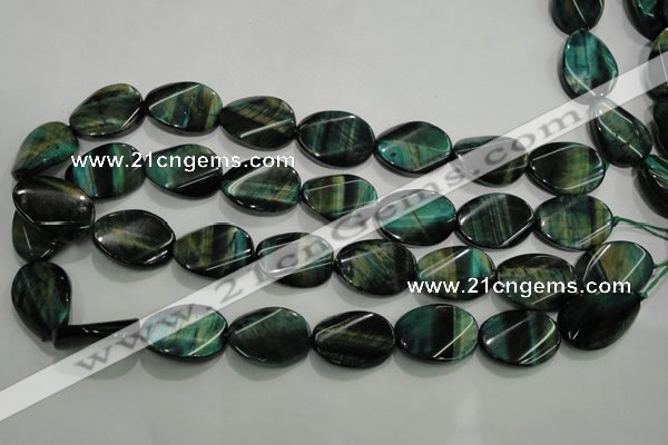 CTE1078 15.5 inches 18*25mm twisted oval dyed green tiger eye beads
