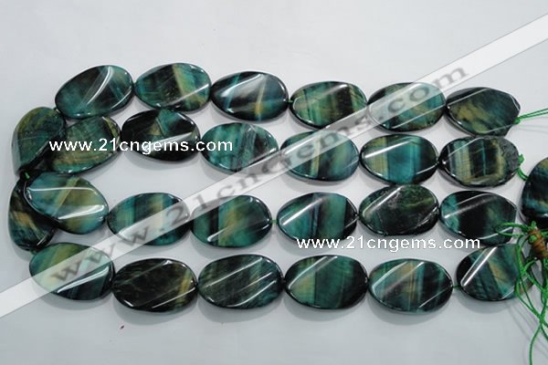 CTE1079 15.5 inches 22*30mm twisted oval dyed green tiger eye beads