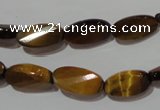 CTE1097 15.5 inches 8*15mm twisted & faceted oval yellow tiger eye beads