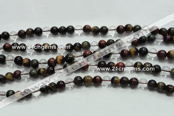 CTE1125 15 inches 6mm round mixed tiger eye & white crystal beads