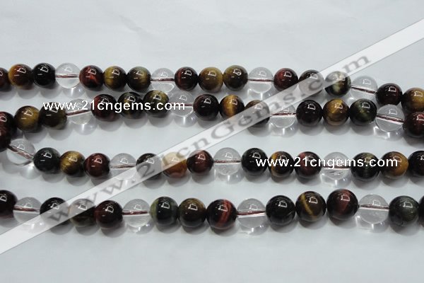 CTE1126 15 inches 8mm round mixed tiger eye & white crystal beads