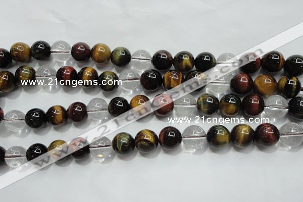 CTE1127 15 inches 10mm round mixed tiger eye & white crystal beads