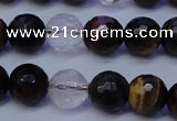 CTE1132 15 inches 8mm faceted round mixed tiger eye & white crystal beads