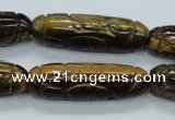 CTE116 15.5 inches 12*40mm carved cylinder yellow tiger eye beads