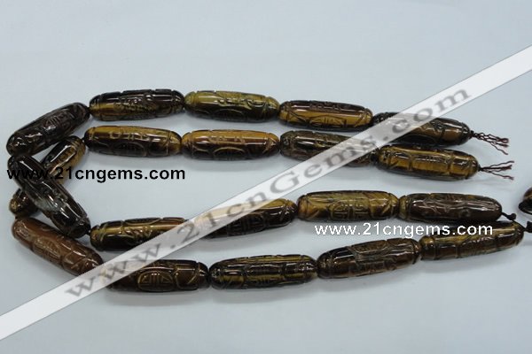 CTE116 15.5 inches 12*40mm carved cylinder yellow tiger eye beads