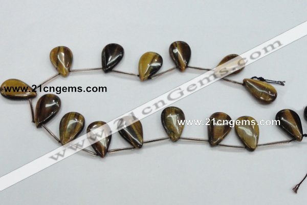 CTE125 16*26mm top-drilled flat teardrop yellow tiger eye beads wholesale