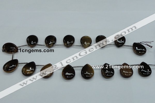 CTE126 18*25mm top-drilled flat teardrop yellow tiger eye beads wholesale