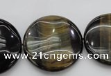 CTE1352 15.5 inches 30mm flat round yellow & blue tiger eye beads