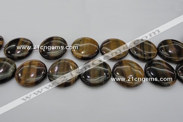 CTE1354 15.5 inches 40mm flat round yellow & blue tiger eye beads