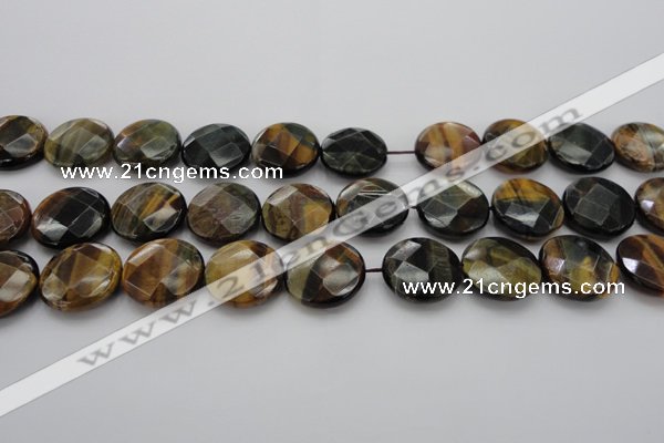 CTE1356 15.5 inches 20mm faceted coin yellow & blue tiger eye beads