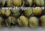 CTE1442 15.5 inches 8mm round golden & blue tiger eye beads