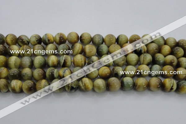 CTE1443 15.5 inches 10mm round golden & blue tiger eye beads