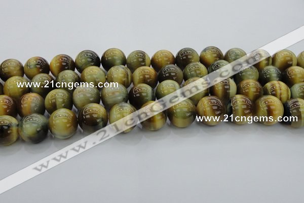 CTE1446 15.5 inches 16mm round golden & blue tiger eye beads