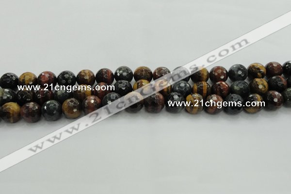 CTE1473 15.5 inches 10mm faceted round mixed tiger eye beads