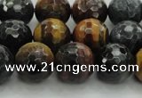 CTE1474 15.5 inches 12mm faceted round mixed tiger eye beads