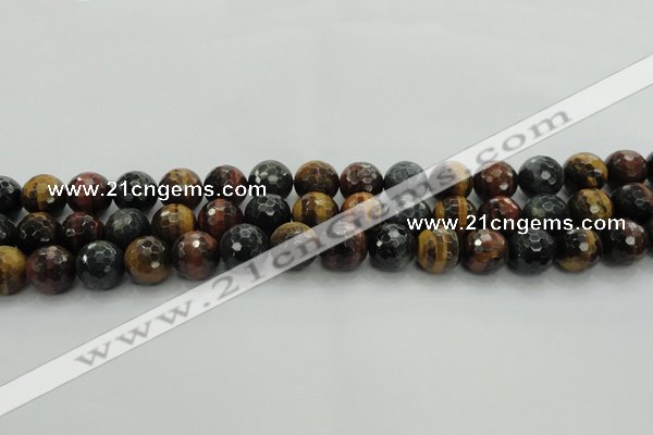 CTE1474 15.5 inches 12mm faceted round mixed tiger eye beads