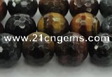 CTE1475 15.5 inches 14mm faceted round mixed tiger eye beads