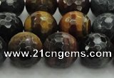 CTE1476 15.5 inches 16mm faceted round mixed tiger eye beads