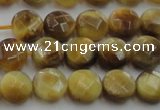 CTE1535 15.5 inches 8mm faceted coin golden tiger eye beads