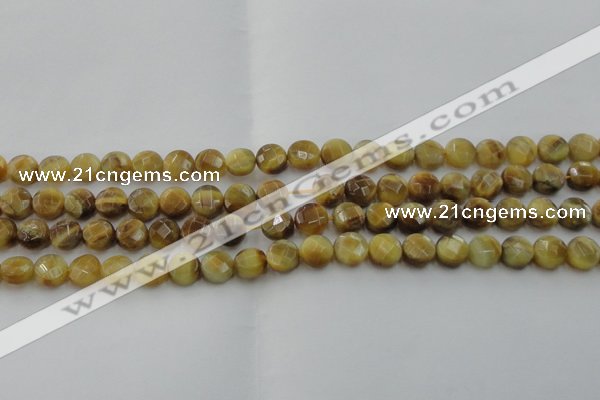 CTE1535 15.5 inches 8mm faceted coin golden tiger eye beads