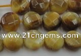 CTE1536 15.5 inches 10mm faceted coin golden tiger eye beads