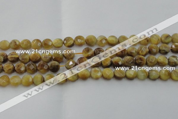 CTE1536 15.5 inches 10mm faceted coin golden tiger eye beads