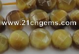 CTE1537 15.5 inches 12mm faceted coin golden tiger eye beads