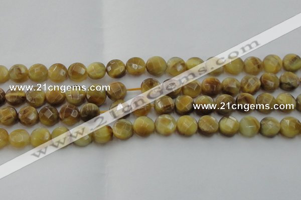 CTE1537 15.5 inches 12mm faceted coin golden tiger eye beads