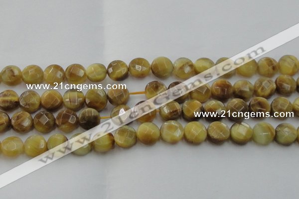 CTE1538 15.5 inches 14mm faceted coin golden tiger eye beads