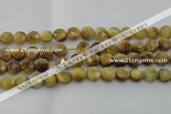 CTE1539 15.5 inches 16mm faceted coin golden tiger eye beads