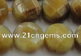 CTE1541 15.5 inches 20mm faceted coin golden tiger eye beads