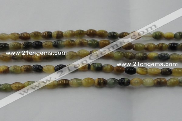 CTE1552 15.5 inches 6*10mm rice golden & blue tiger eye beads wholesale