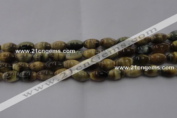 CTE1554 15.5 inches 10*14mm rice golden & blue tiger eye beads wholesale