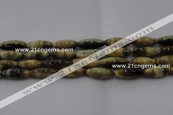 CTE1560 15.5 inches 10*30mm rice golden & blue tiger eye beads wholesale