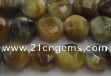 CTE1573 15.5 inches 10mm faceted coin golden & blue tiger eye beads