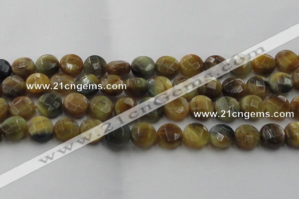 CTE1576 15.5 inches 16mm faceted coin golden & blue tiger eye beads