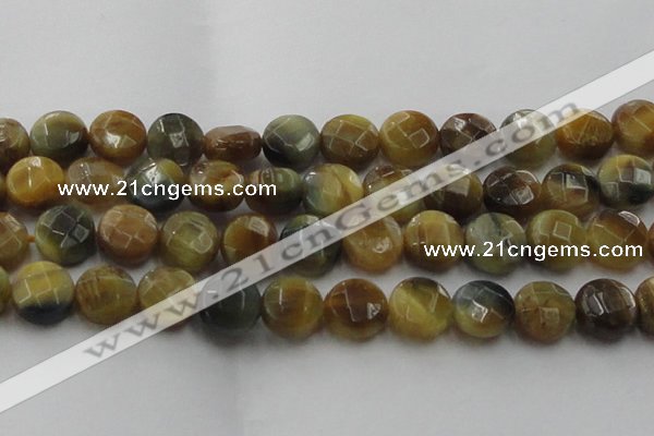 CTE1578 15.5 inches 20mm faceted coin golden & blue tiger eye beads