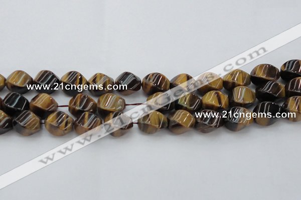 CTE1591 15.5 inches 12*16mm twisted rice yellow tiger eye beads