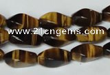 CTE172 15.5 inches 8*16mm twisted rice yellow tiger eye gemstone beads