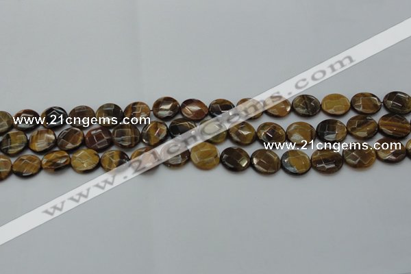 CTE1724 15.5 inches 10mm faceted coin yellow tiger eye beads