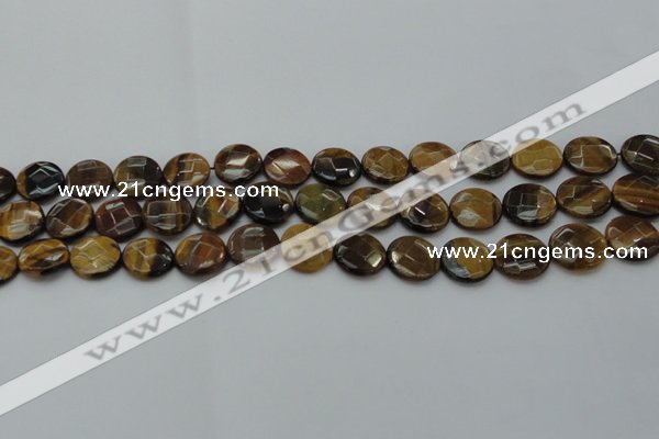 CTE1725 15.5 inches 12mm faceted coin yellow tiger eye beads