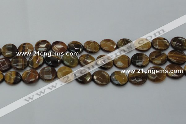 CTE1727 15.5 inches 16mm faceted coin yellow tiger eye beads