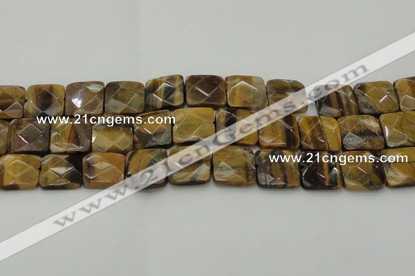 CTE1736 15.5 inches 20*20mm faceted square yellow tiger eye beads