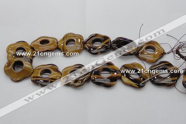 CTE1746 15.5 inches 34mm carved flower yellow tiger eye beads