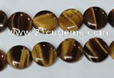 CTE175 15.5 inches 10mm flat round yellow tiger eye gemstone beads