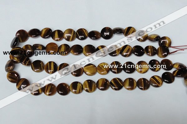 CTE175 15.5 inches 10mm flat round yellow tiger eye gemstone beads