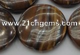 CTE1750 15.5 inches 30mm flat round iron tiger eye beads