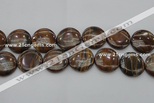 CTE1750 15.5 inches 30mm flat round iron tiger eye beads