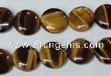 CTE176 15.5 inches 12mm flat round yellow tiger eye gemstone beads